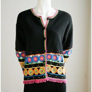 Vintage The Last Best Place Crochet Granny Squares Detail Wool Cotton Cardigan S